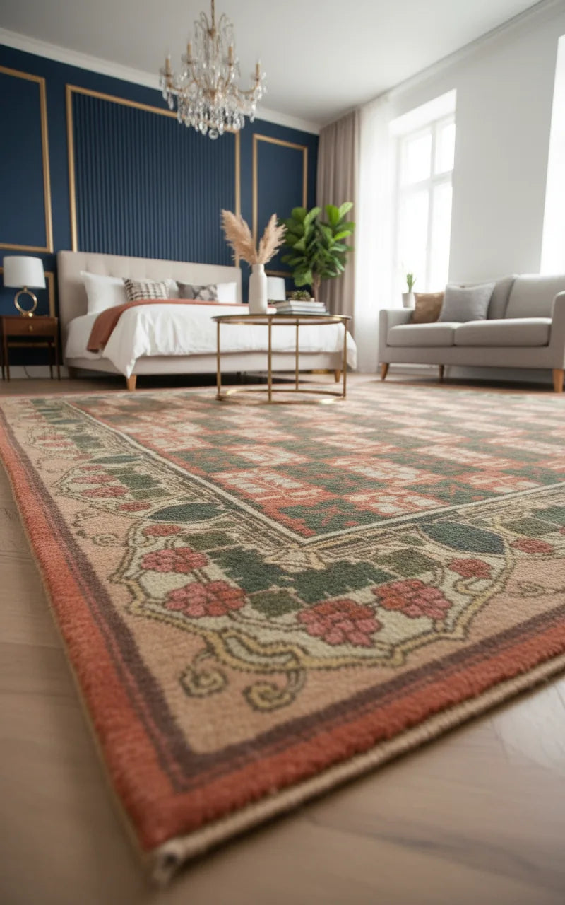 Persian Hand Tufted Wool Carpet 10 | Isfahan Design | Natural Wool Anti-Skid Latex Backing – View 7