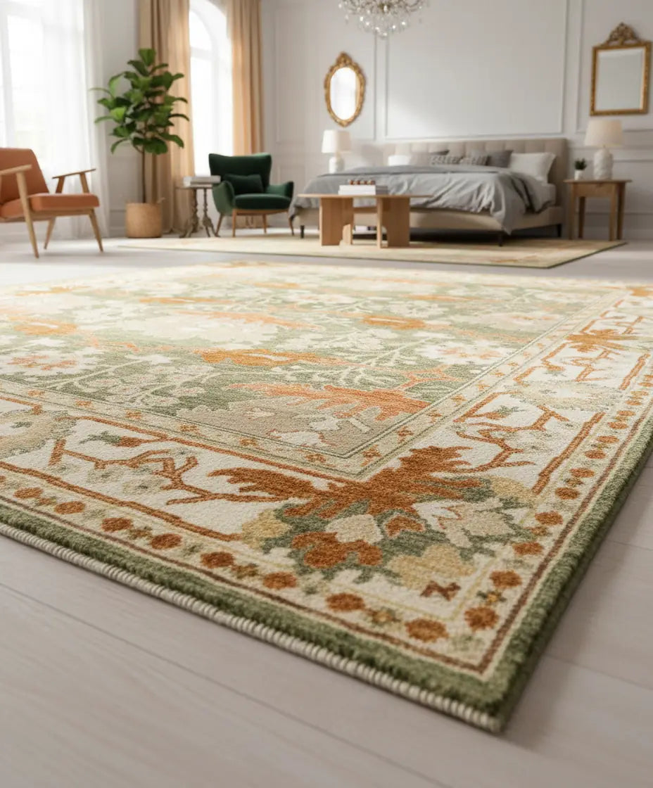 Persian Hand Tufted Wool Carpet 18 | Safavid Design | Natural Wool Anti-Skid Latex Backing – View 6