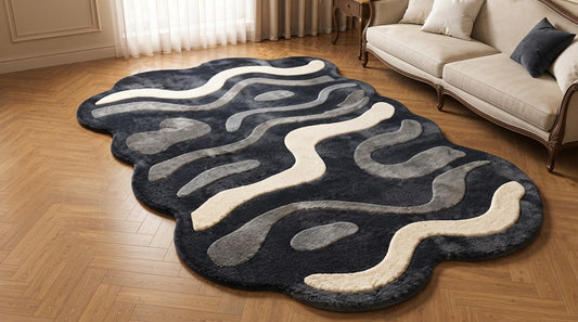 Navy Abstract Waves hand-tufted rug, image 2