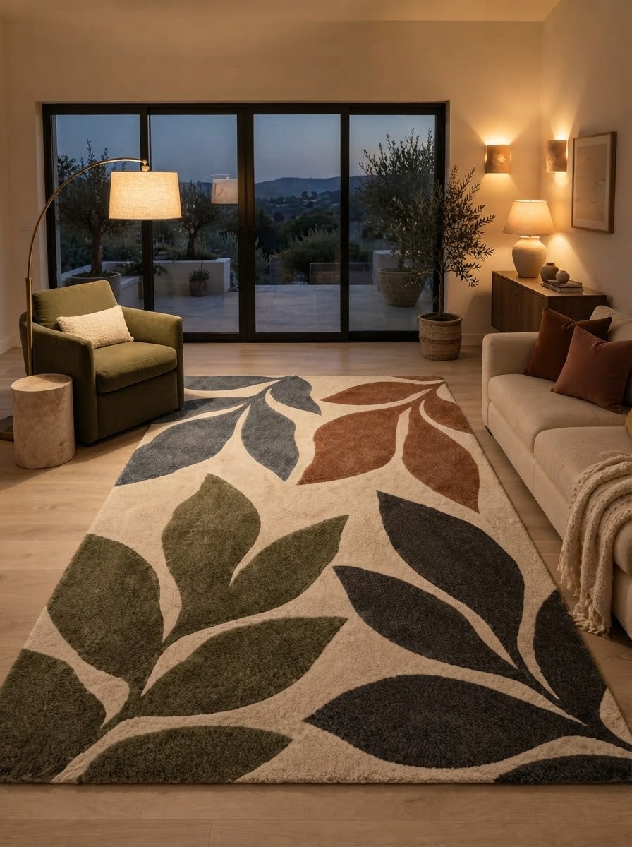 Modern Botanical Leaves hand-tufted rug, image 3