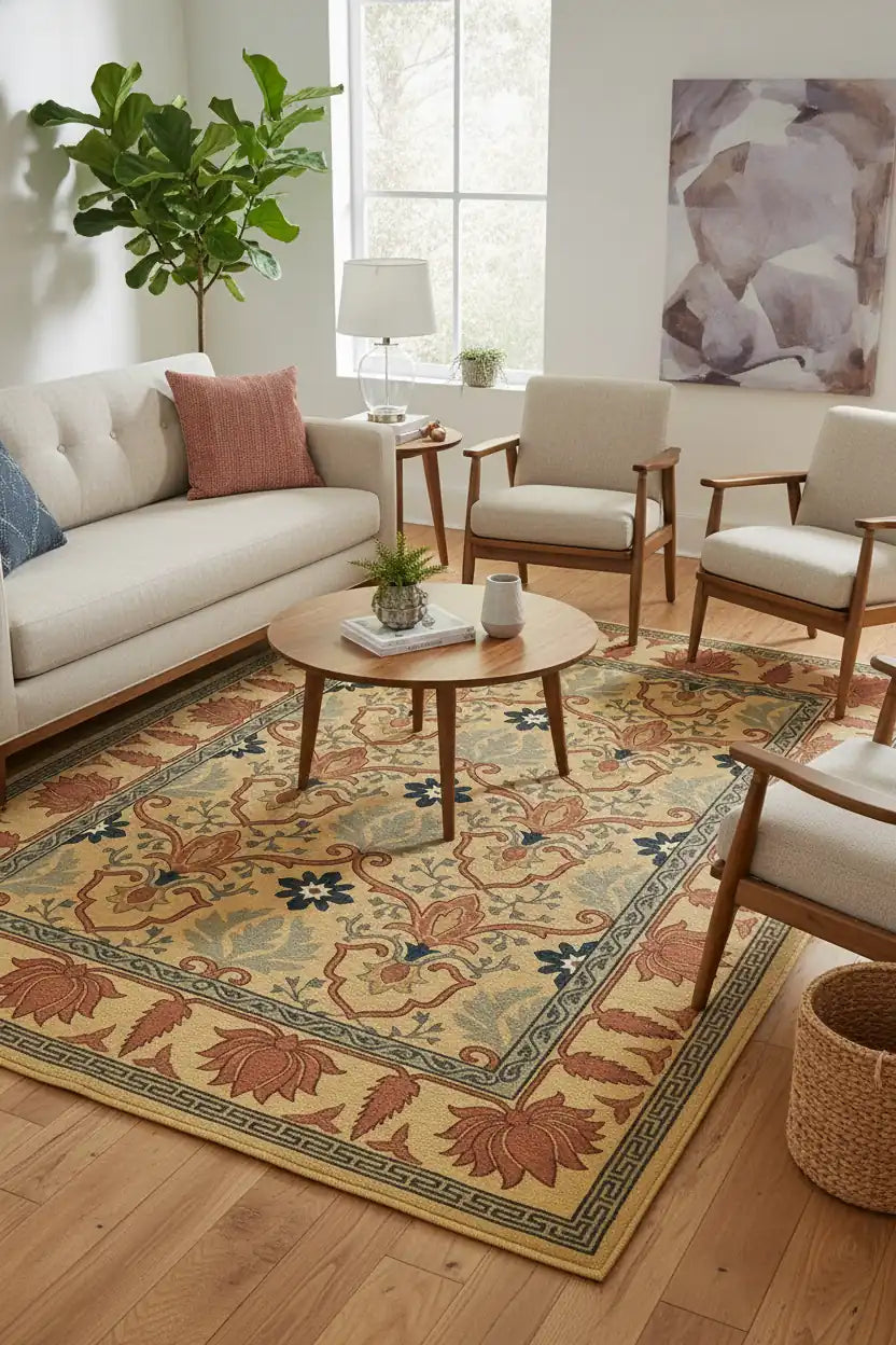 Persian Hand Tufted Wool Carpet 22 | Tree of Life Design | Natural Wool Anti-Skid Latex Backing – View 4
