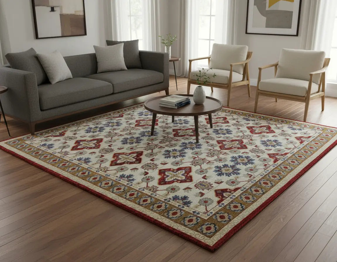 Persian Hand Tufted Wool Carpet 12 | Qashqai Design | Natural Wool Anti-Skid Latex Backing – View 4