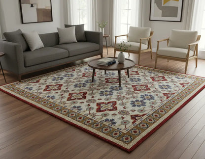 Persian Hand Tufted Wool Carpet 12 | Qashqai Design | Natural Wool Anti-Skid Latex Backing – View 4