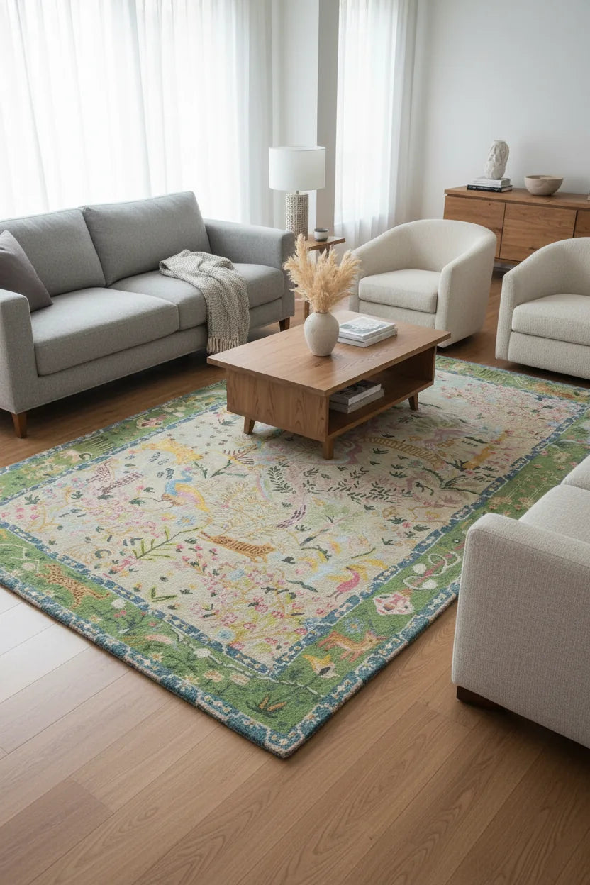 Persian Hand Tufted Wool Carpet 14 | Ziegler Design | Natural Wool Anti-Skid Latex Backing – View 7