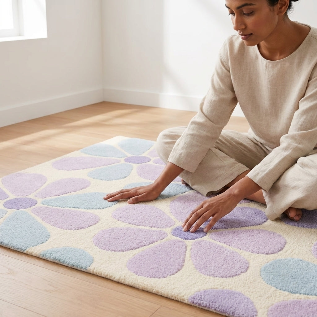 natural Style Hand Tufted Floral Wool Area Rug - View 3