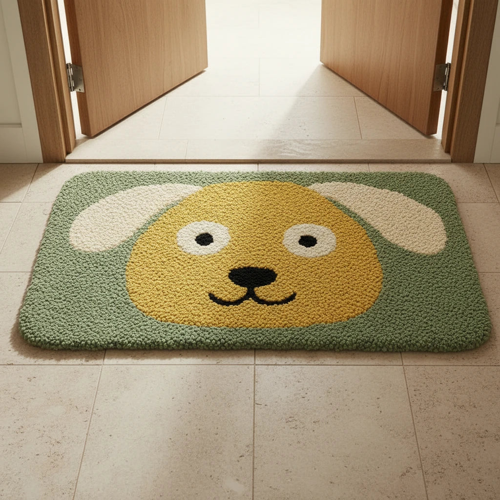 Hand Tufted Kawaii Puppy Face Wool Doormat - View 2