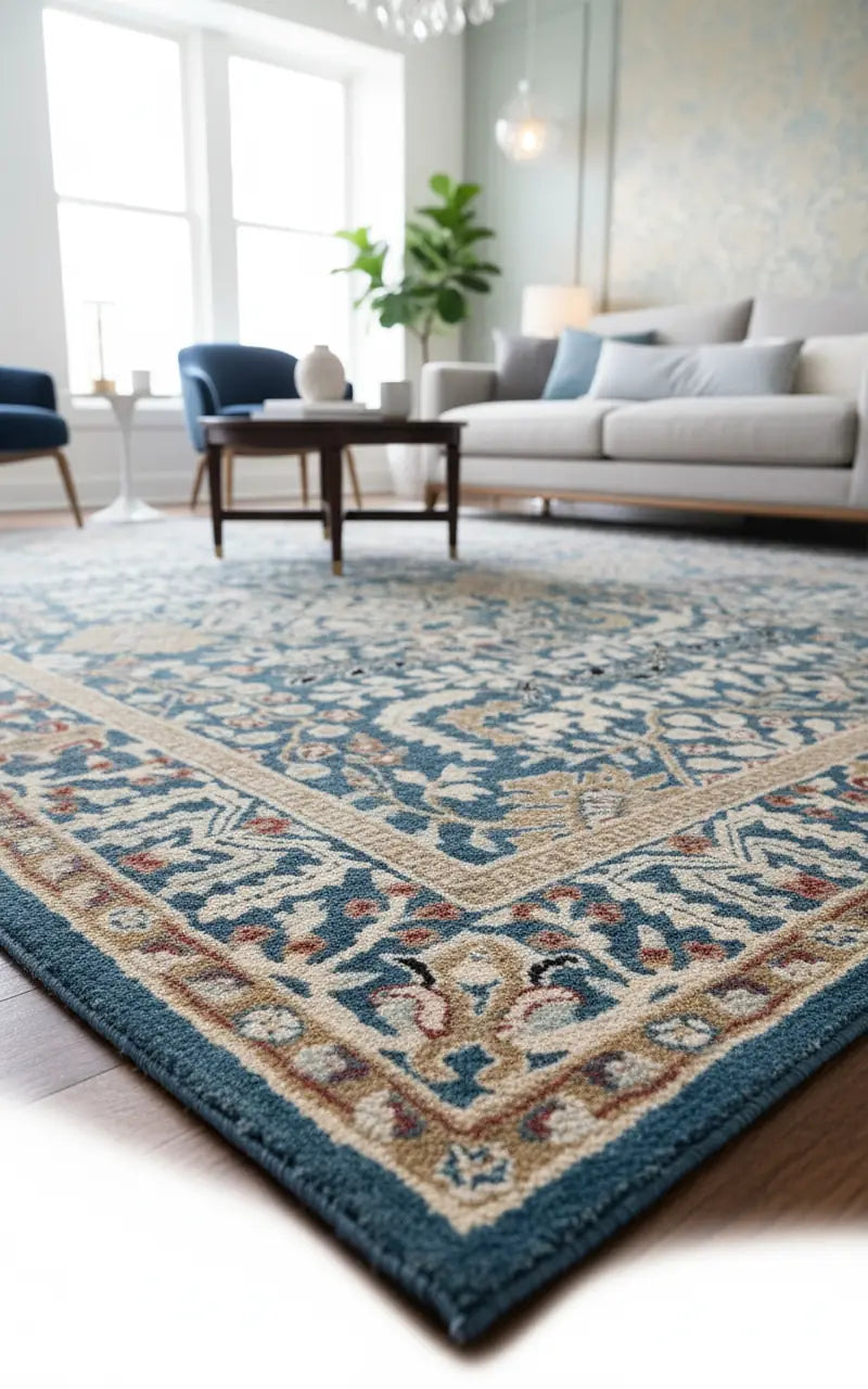 Persian Hand Tufted Wool Carpet 13 | Kashan Design | Natural Wool Anti-Skid Latex Backing – View 7