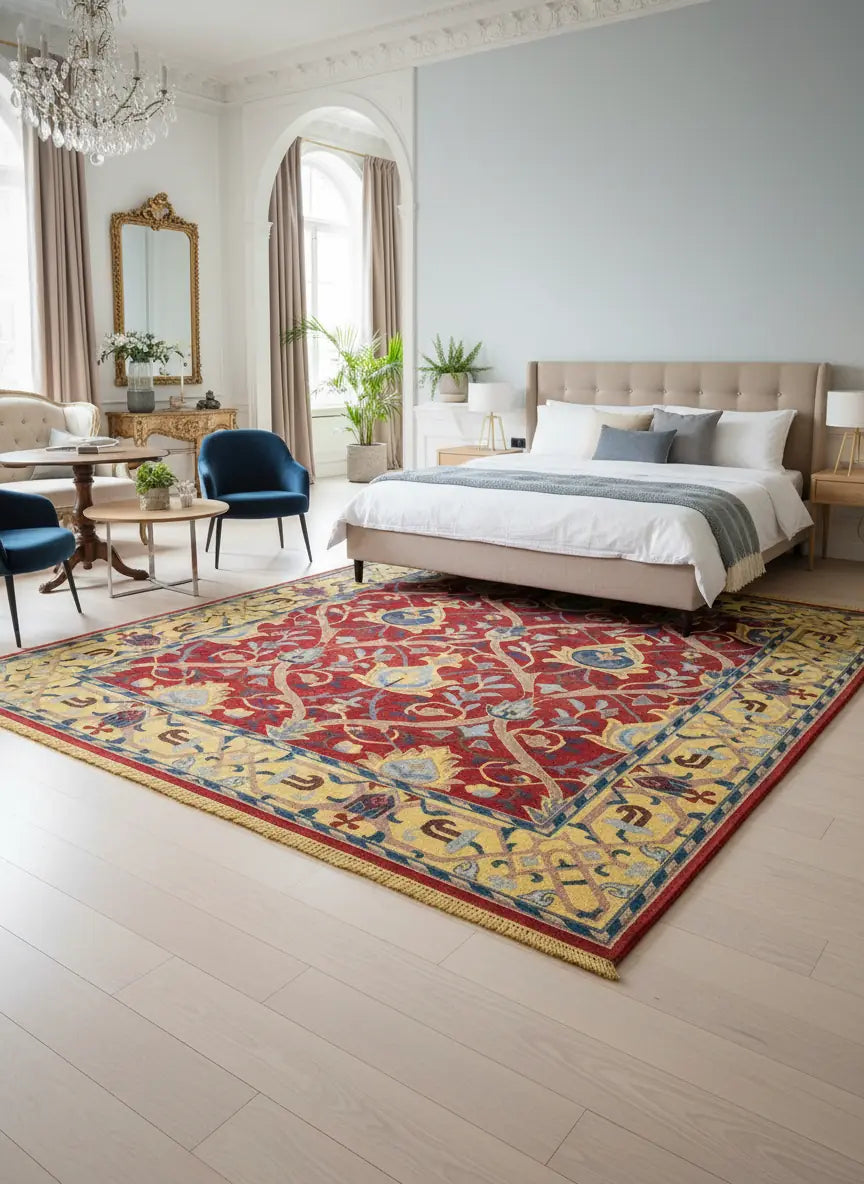 Persian Hand Tufted Wool Carpet 26 | Pomegranate Design | Natural Wool Anti-Skid Latex Backing – View 2