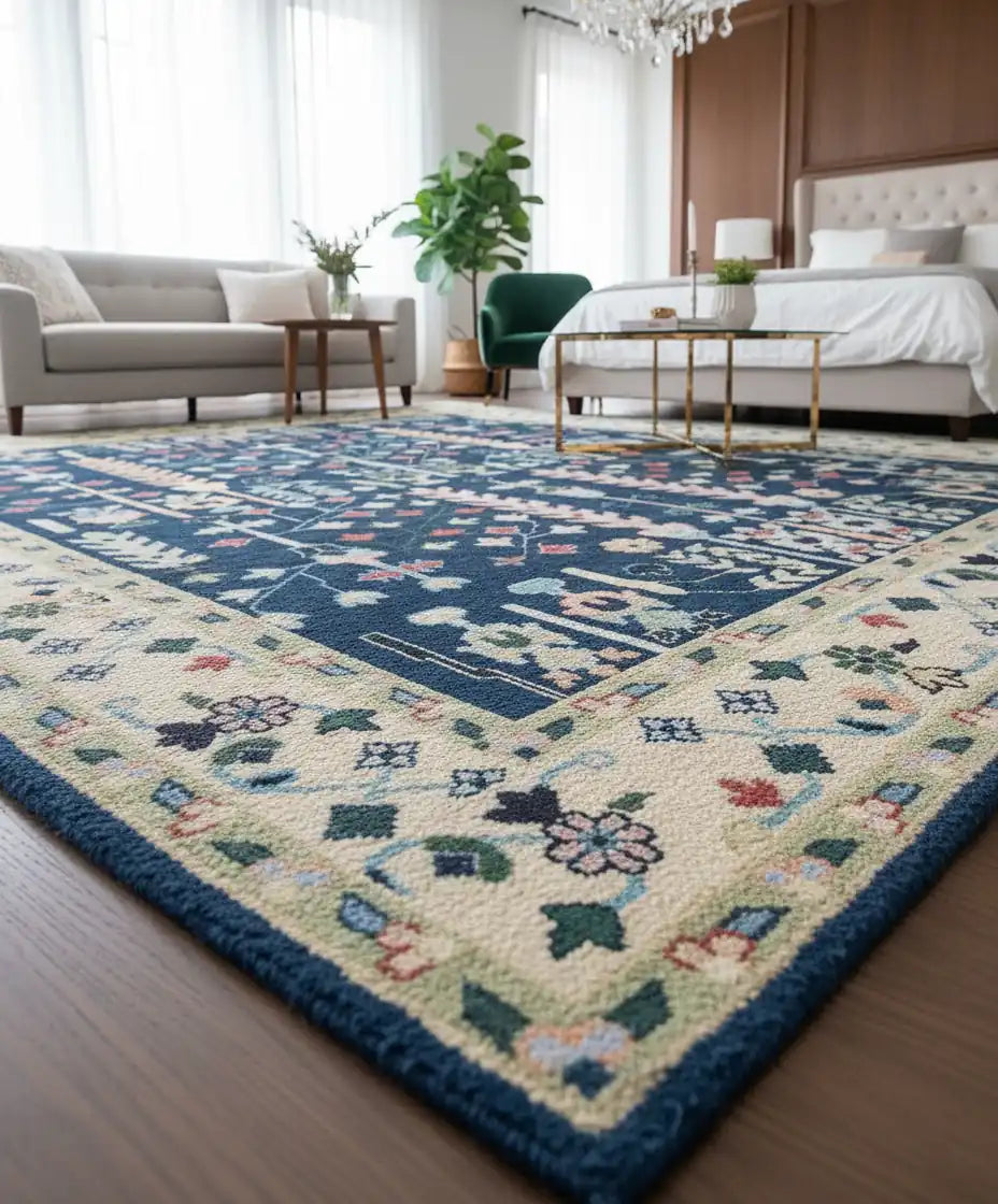Persian Hand Tufted Wool Carpet 16 | Vase Design | Natural Wool Anti-Skid Latex Backing – View 2