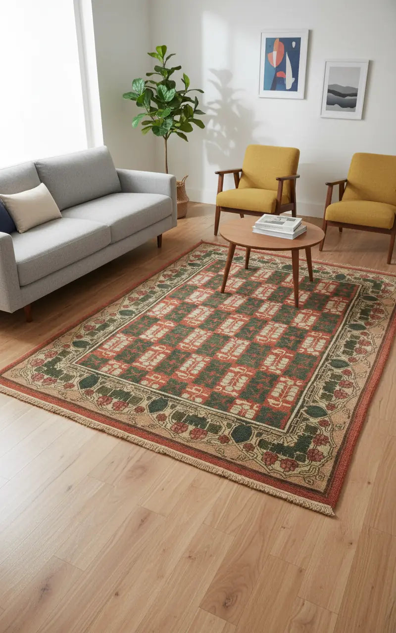 Persian Hand Tufted Wool Carpet 10 | Isfahan Design | Natural Wool Anti-Skid Latex Backing – View 6