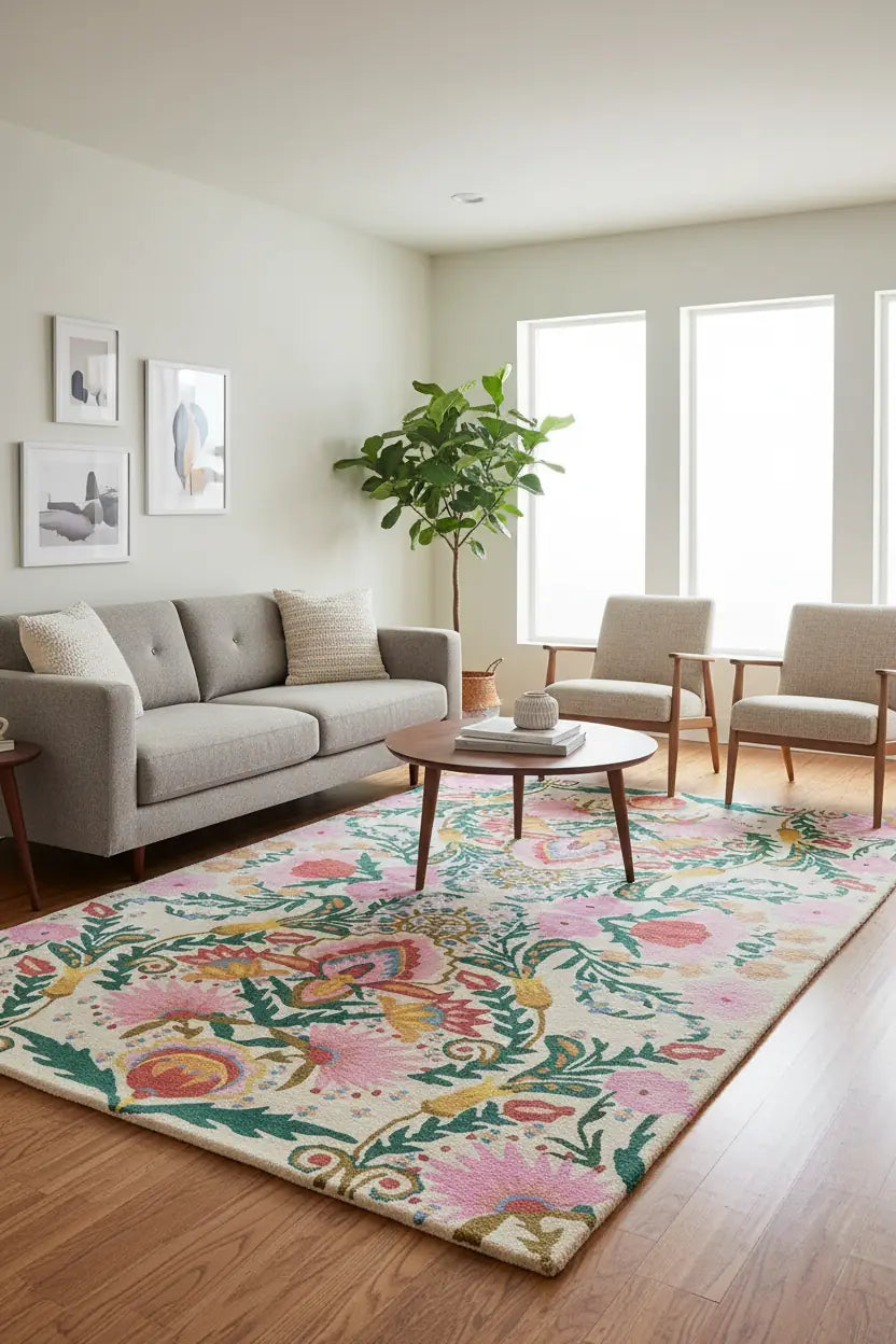 Persian Hand Tufted Wool Carpet 2 | Floral Vine Design | Natural Wool Anti-Skid Latex Backing – View 4