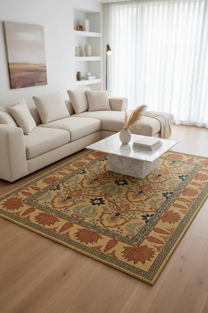 Persian Hand Tufted Wool Carpet 22 | Tree of Life Design | Natural Wool Anti-Skid Latex Backing – View 6