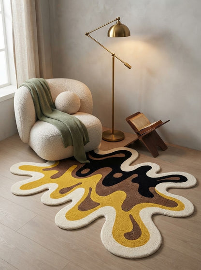Yellow and Brown Paint Splash hand-tufted rug, image 3