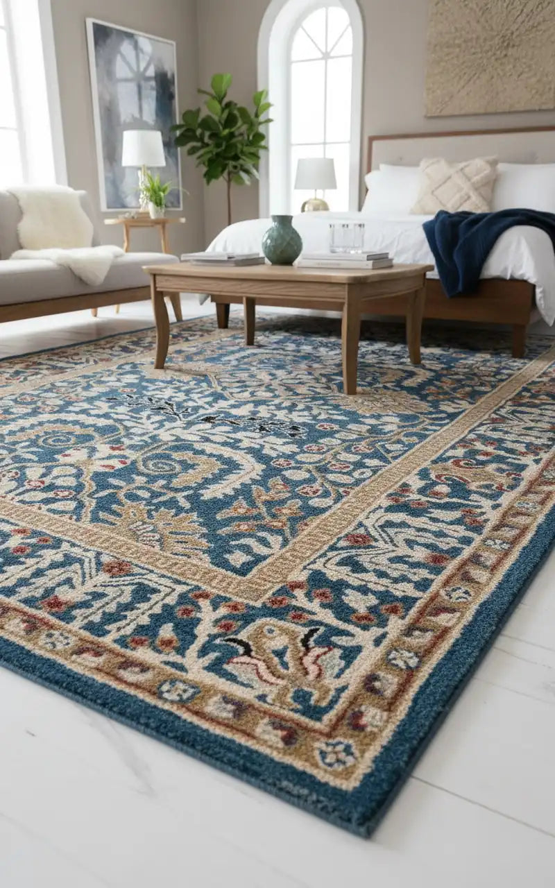 Persian Hand Tufted Wool Carpet 13 | Kashan Design | Natural Wool Anti-Skid Latex Backing – View 6