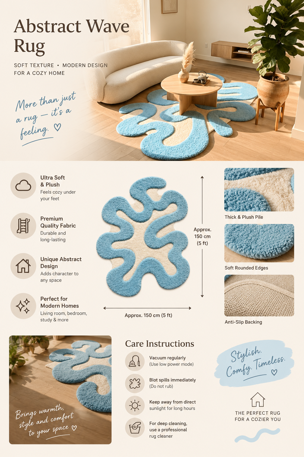 Blue Abstract Squiggle hand-tufted rug, image 6