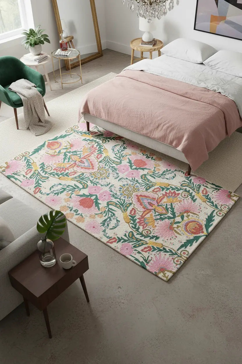 Persian Hand Tufted Wool Carpet 2 | Floral Vine Design | Natural Wool Anti-Skid Latex Backing – View 6