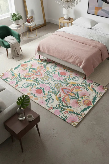 Persian Hand Tufted Wool Carpet 2 | Floral Vine Design | Natural Wool Anti-Skid Latex Backing – View 6