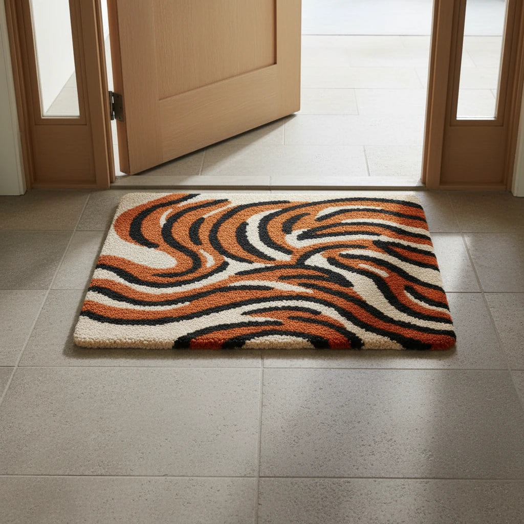 Hand Tufted Tiger Stripe Pattern Wool Doormat