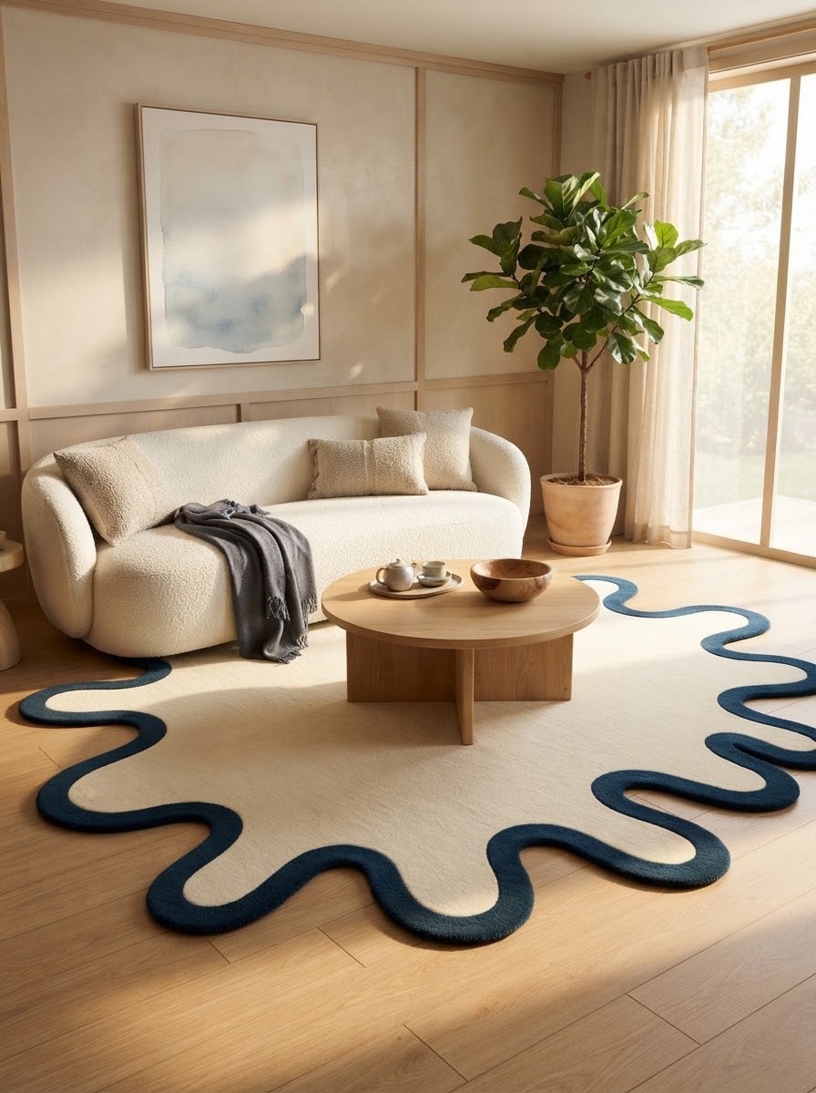 Blue Wavy Border hand-tufted rug, image 4