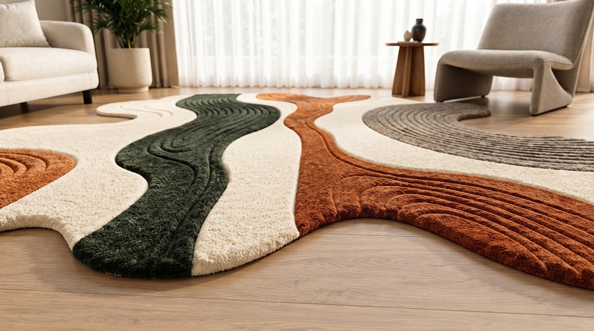 Earth Tone Abstract Waves hand-tufted rug, image 2