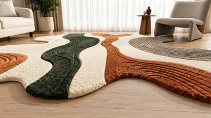 Earth Tone Abstract Waves hand-tufted rug, image 2