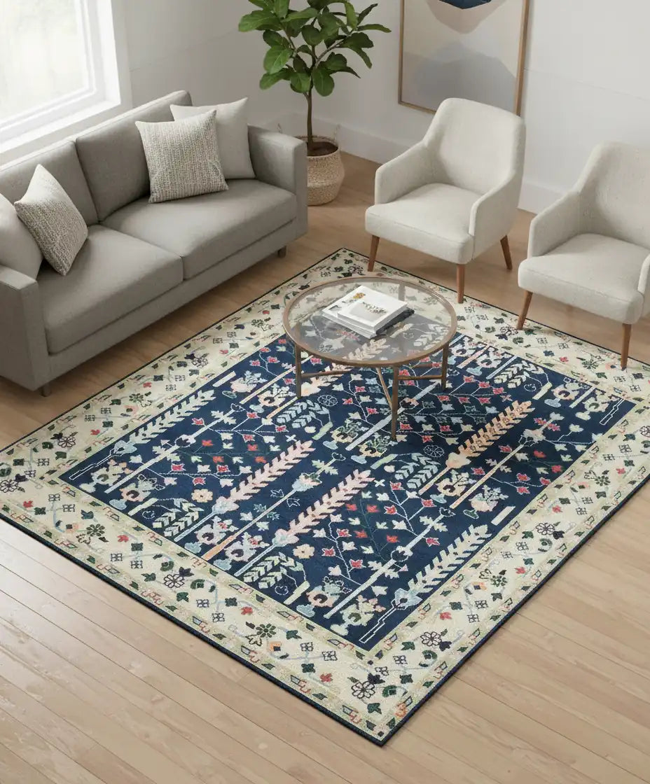 Persian Hand Tufted Wool Carpet 16 | Vase Design | Natural Wool Anti-Skid Latex Backing – View 4