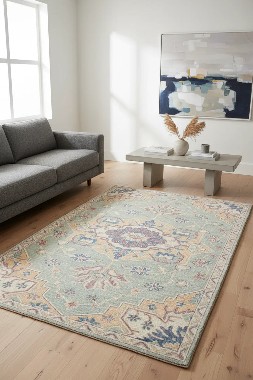 Persian Hand Tufted Wool Carpet 9 | Gul Design | Natural Wool Anti-Skid Latex Backing – View 7