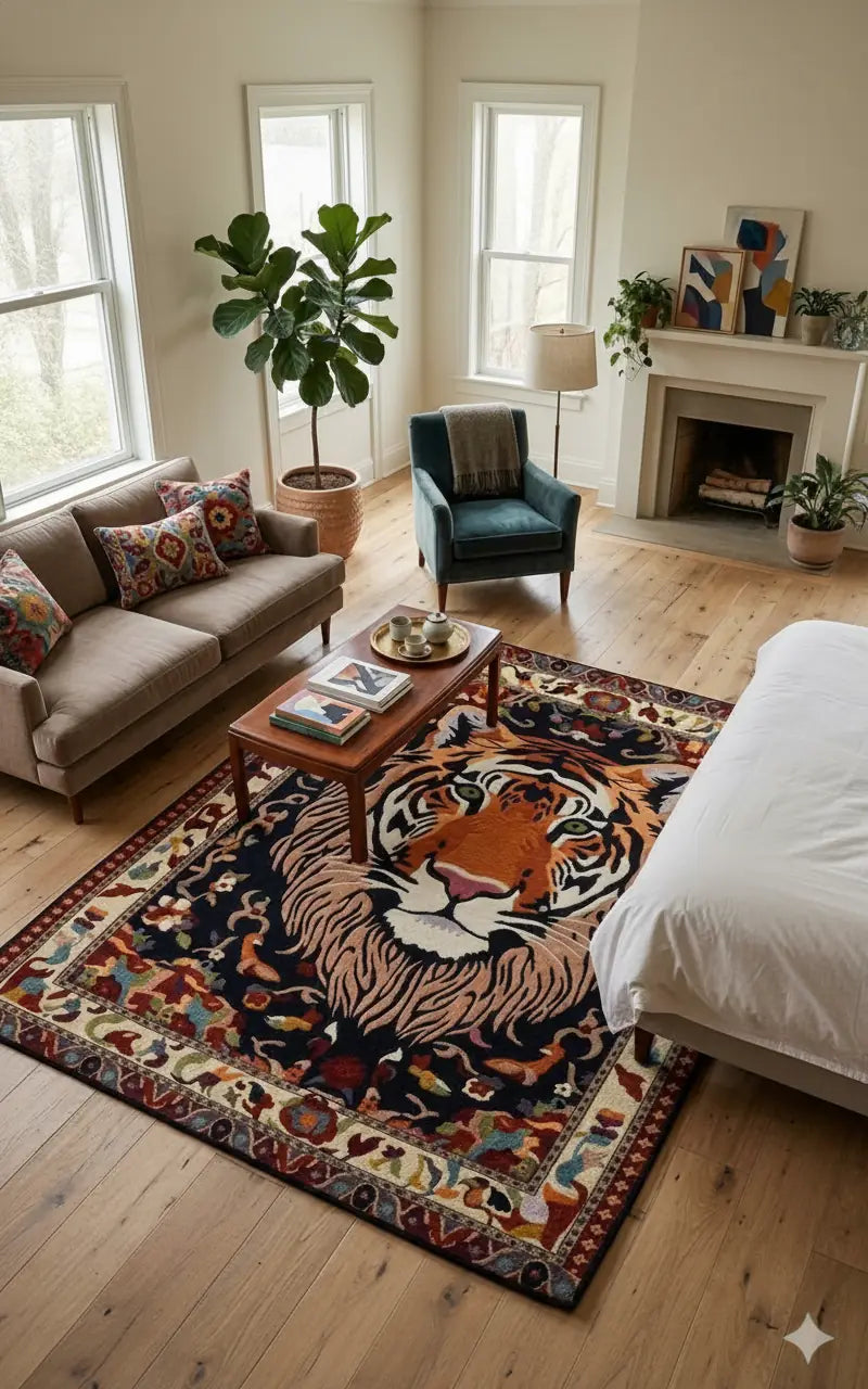 Persian Hand Tufted Wool Carpet 21 | Arabesque Design | Natural Wool Anti-Skid Latex Backing – View 7