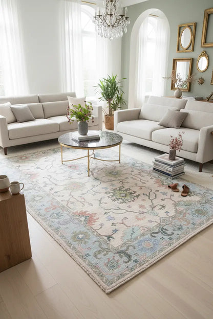 Persian Hand Tufted Wool Carpet 7 | Geometric Design | Natural Wool Anti-Skid Latex Backing – View 6