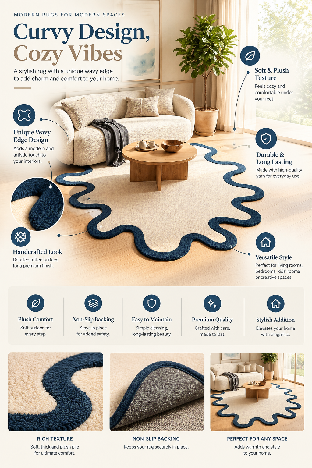 Blue Wavy Border hand-tufted rug, image 5