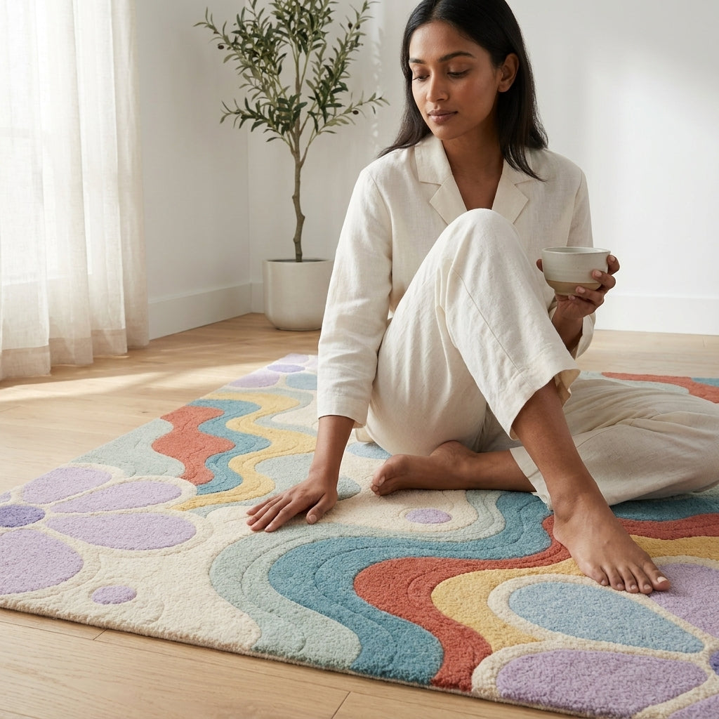 natural Hand Tufted Abstract Pattern Wool Rug - View 5