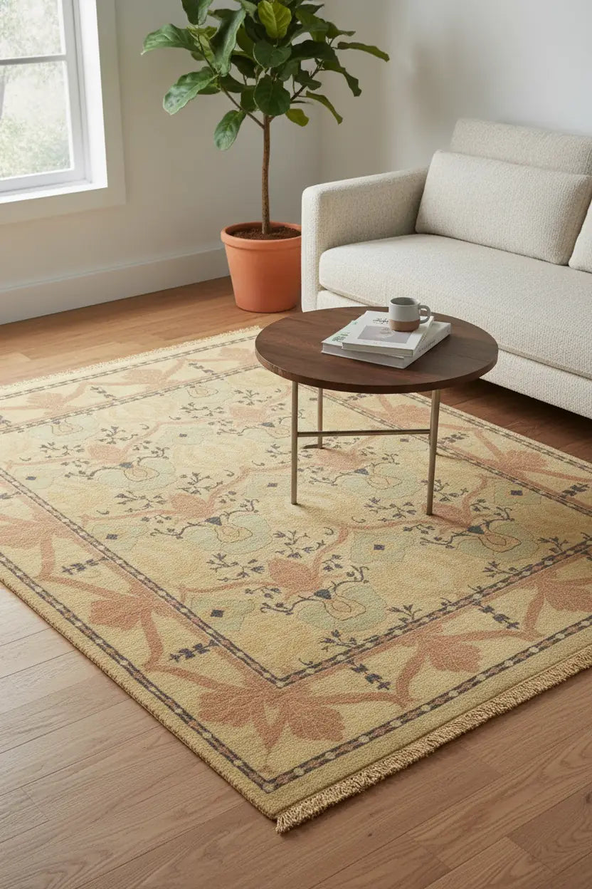 Persian Hand Tufted Wool Carpet 6 | Prayer Niche Design | Natural Wool Anti-Skid Latex Backing – View 6