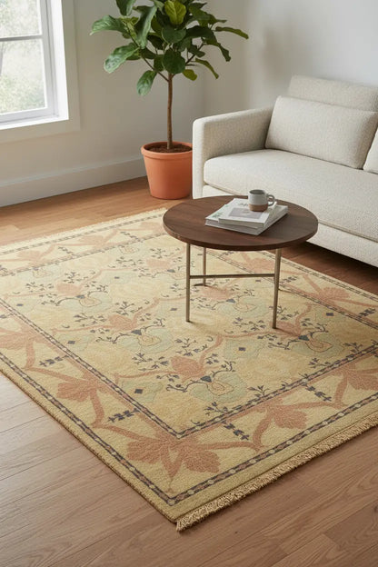 Persian Hand Tufted Wool Carpet 6 | Prayer Niche Design | Natural Wool Anti-Skid Latex Backing – View 6