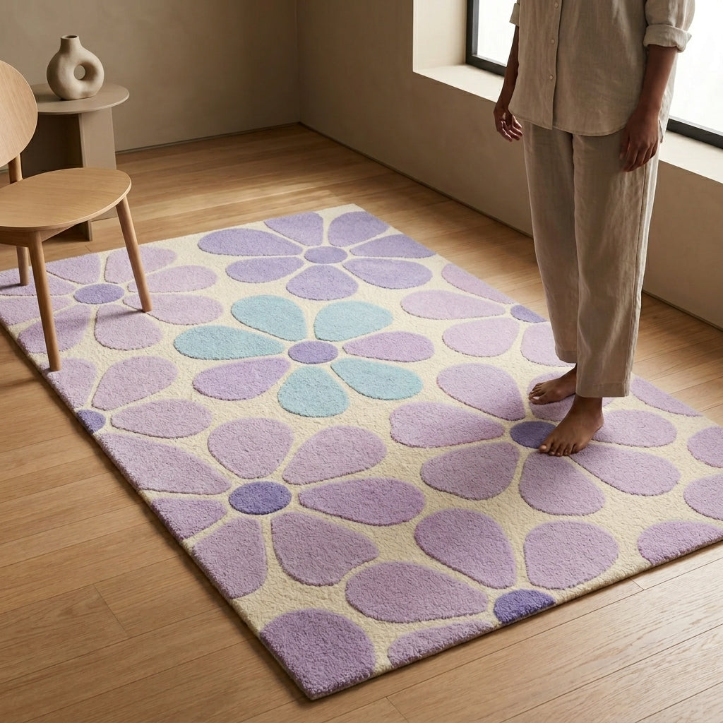 natural Style Hand Tufted Floral Wool Area Rug - View 2