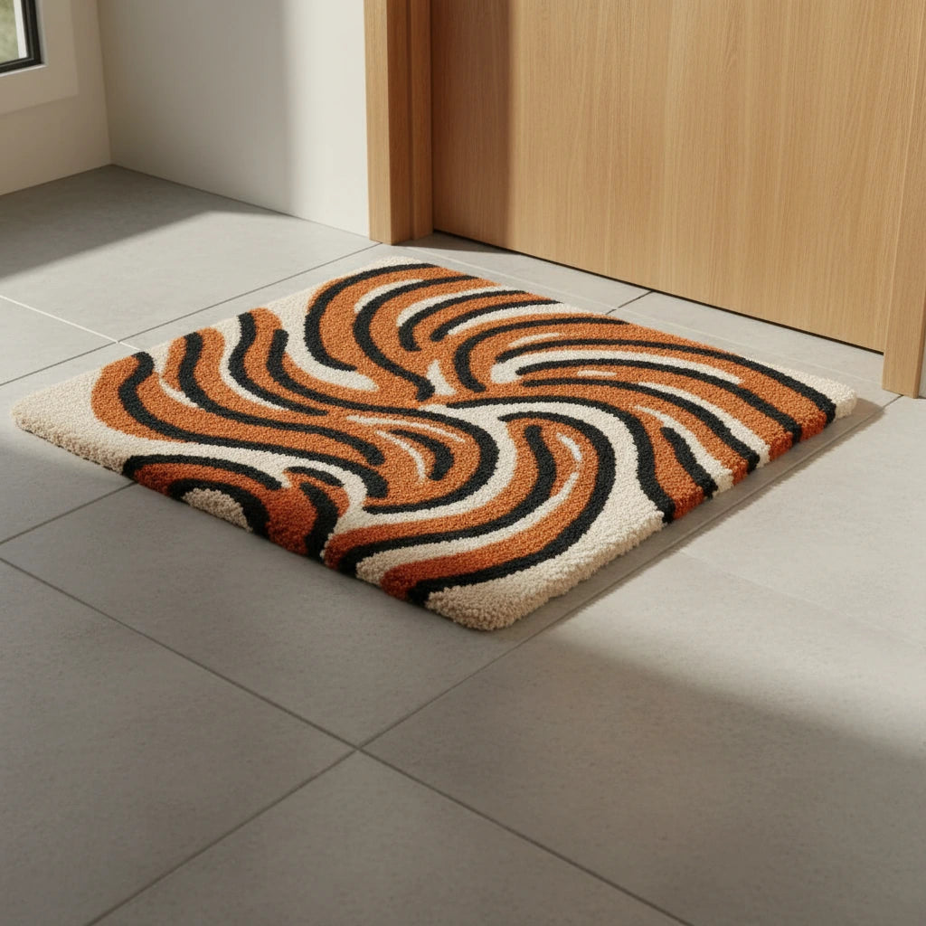 Hand Tufted Tiger Stripe Pattern Wool Doormat - View 2