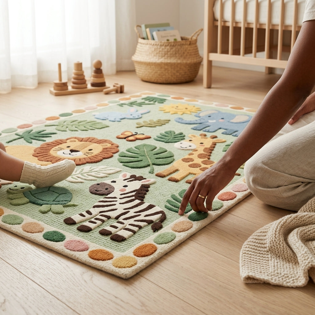 Hand Tufted Celestial Star Pattern Wool Carpet - View 3