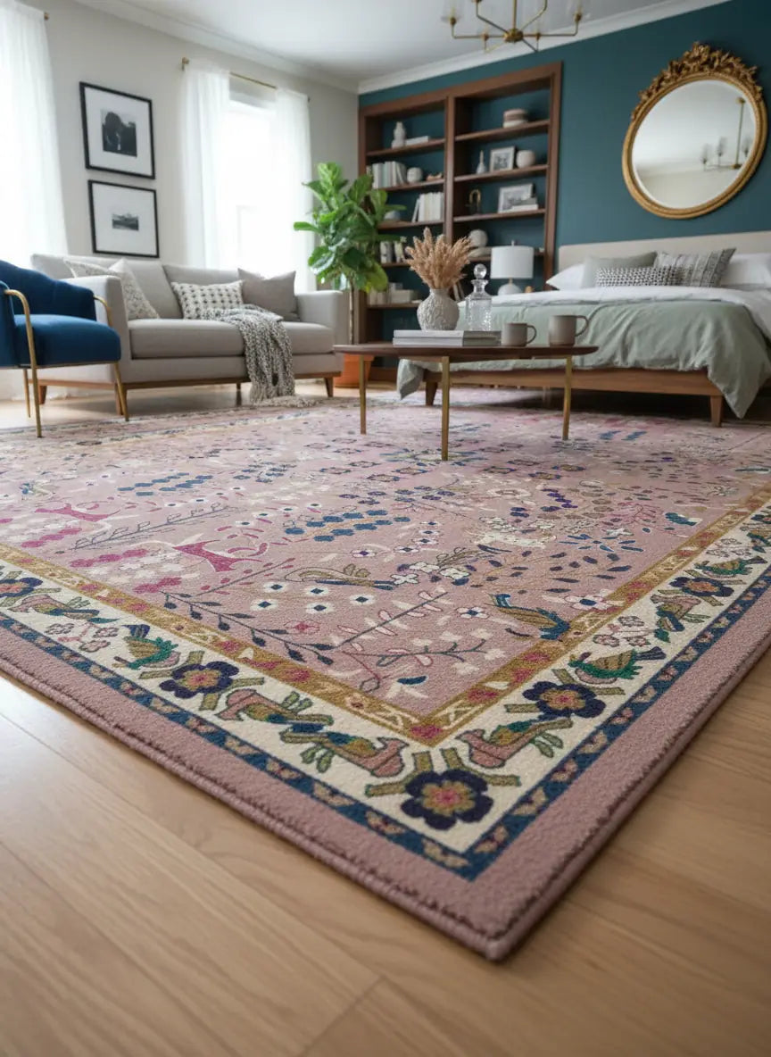 Persian Hand Tufted Wool Carpet 25 | Royal Court Design | Natural Wool Anti-Skid Latex Backing – View 7