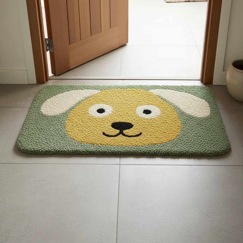 Hand Tufted Kawaii Puppy Face Wool Doormat - View 3