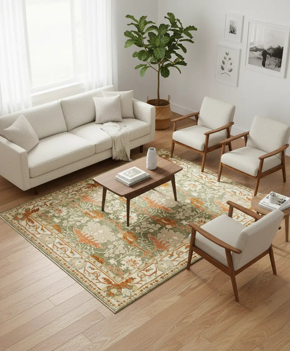 Persian Hand Tufted Wool Carpet 18 | Safavid Design | Natural Wool Anti-Skid Latex Backing – View 3