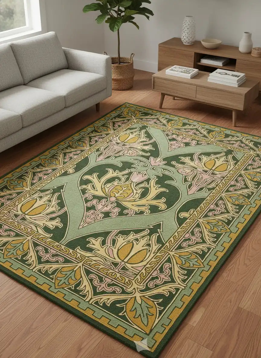 Persian Hand Tufted Wool Carpet 23 | Tribal Design | Natural Wool Anti-Skid Latex Backing – View 3