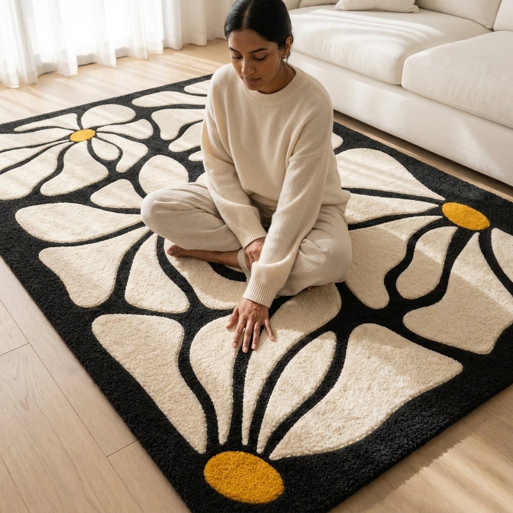 Hand Tufted Ivory Border Classic Wool Carpet - View 2