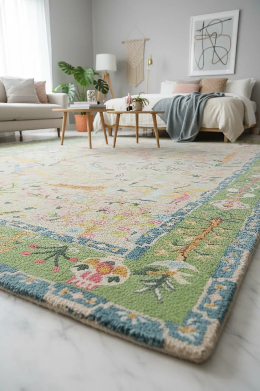 Persian Hand Tufted Wool Carpet 14 | Ziegler Design | Natural Wool Anti-Skid Latex Backing – View 5