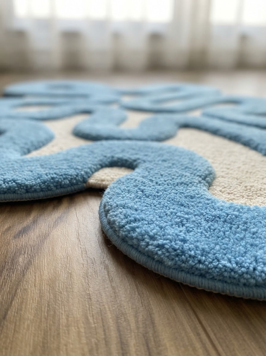 Blue Abstract Squiggle hand-tufted rug, image 5