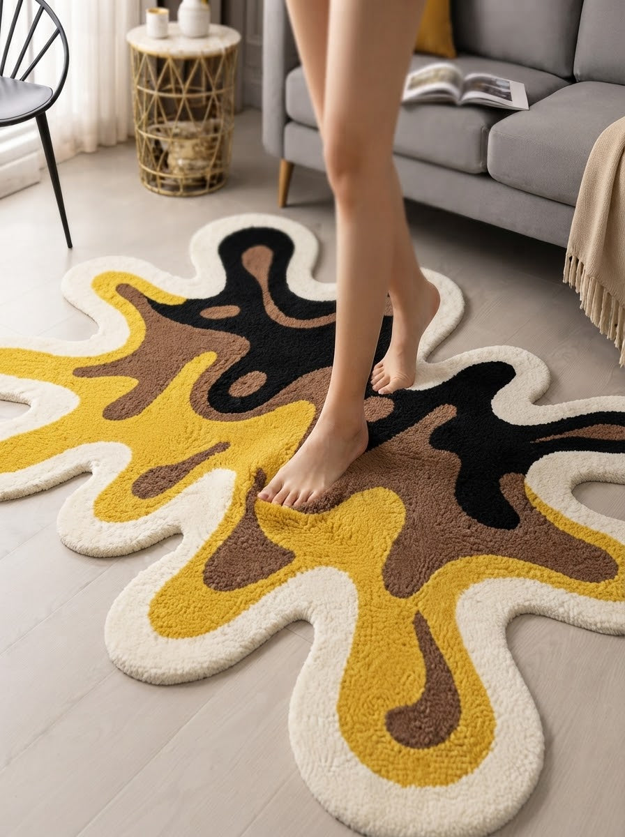 Yellow and Brown Paint Splash hand-tufted rug, image 5