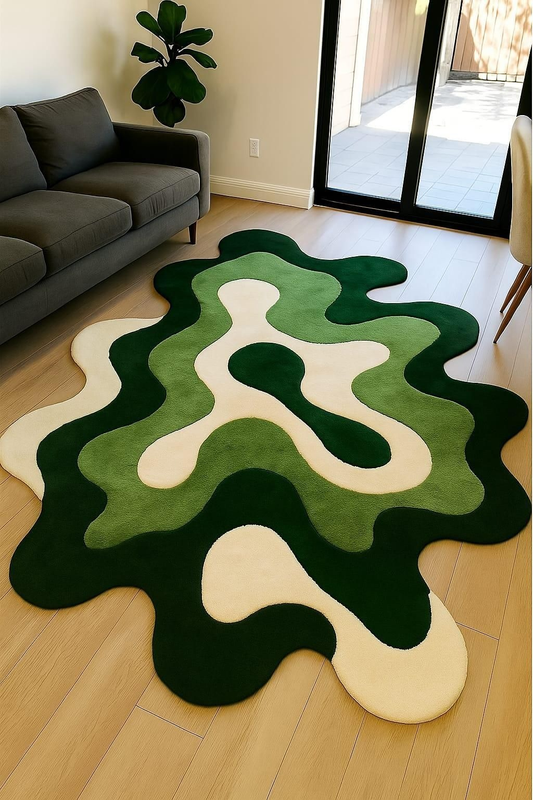 Green Abstract Amoeba hand-tufted rug, image 1