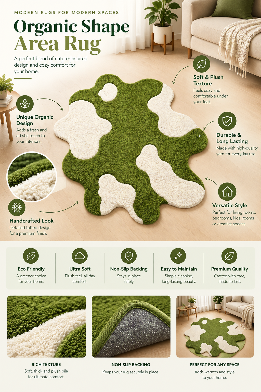 Olive Green Abstract hand-tufted rug, image 5