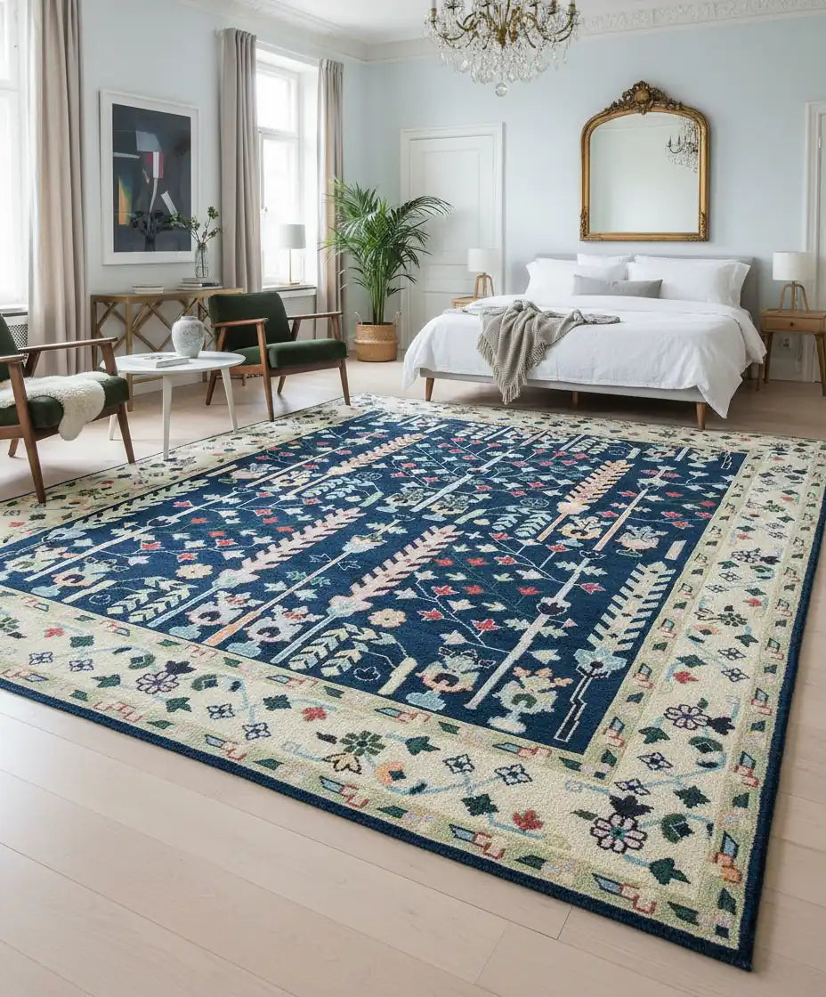 Persian Hand Tufted Wool Carpet 16 | Vase Design | Natural Wool Anti-Skid Latex Backing – View 6