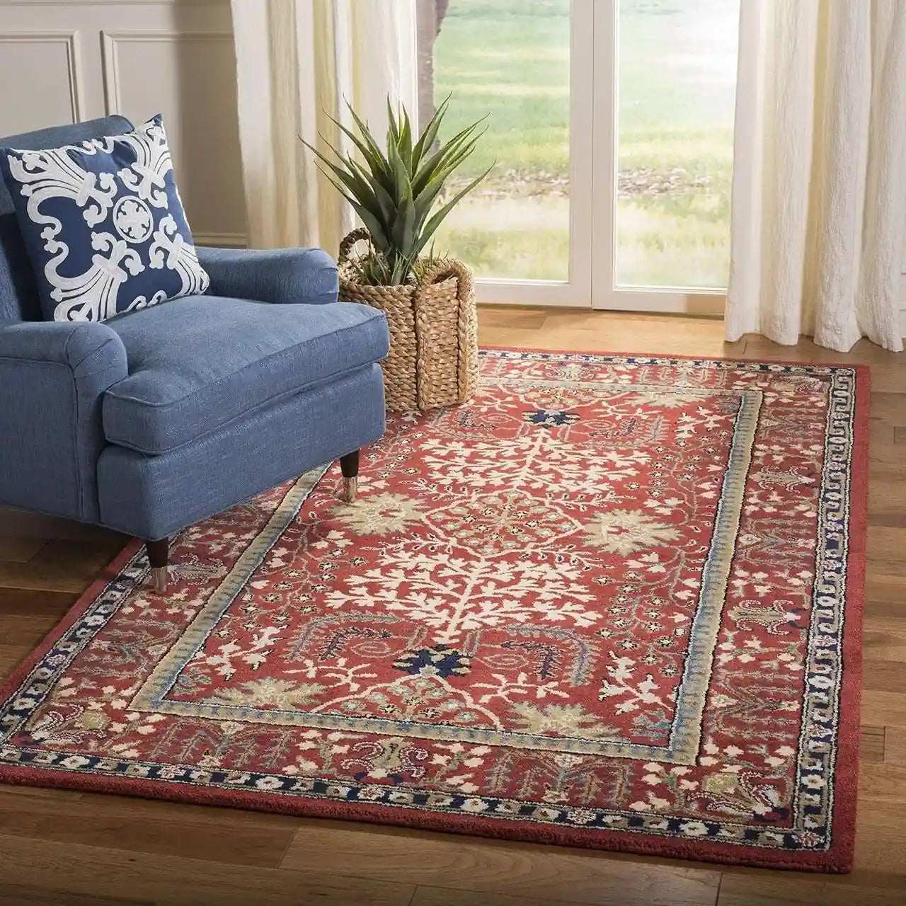 Persian Hand Tufted Wool Carpet 1 | Medallion Design | Natural Wool Anti-Skid Latex Backing