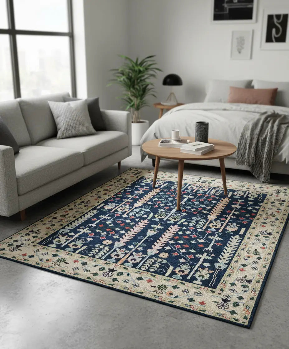 Persian Hand Tufted Wool Carpet 16 | Vase Design | Natural Wool Anti-Skid Latex Backing – View 5