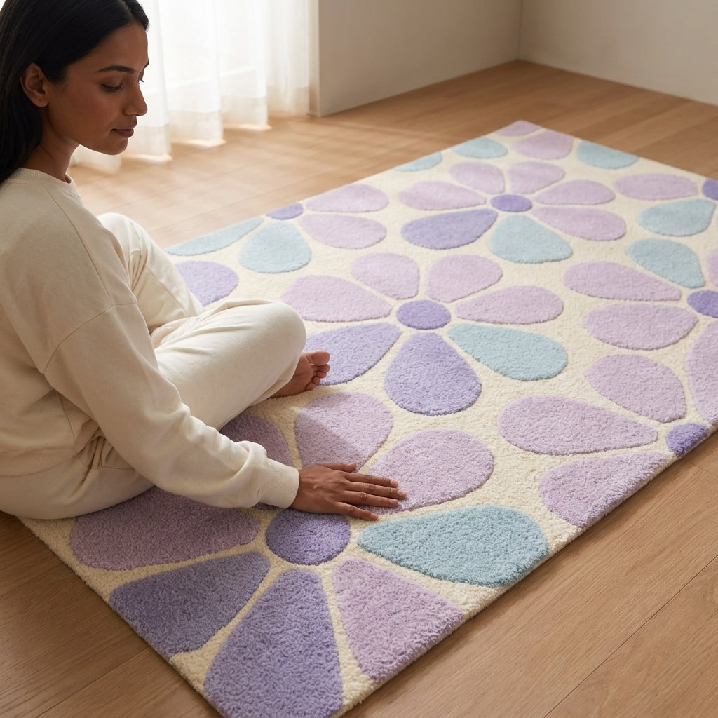 natural Style Hand Tufted Floral Wool Area Rug - View 5